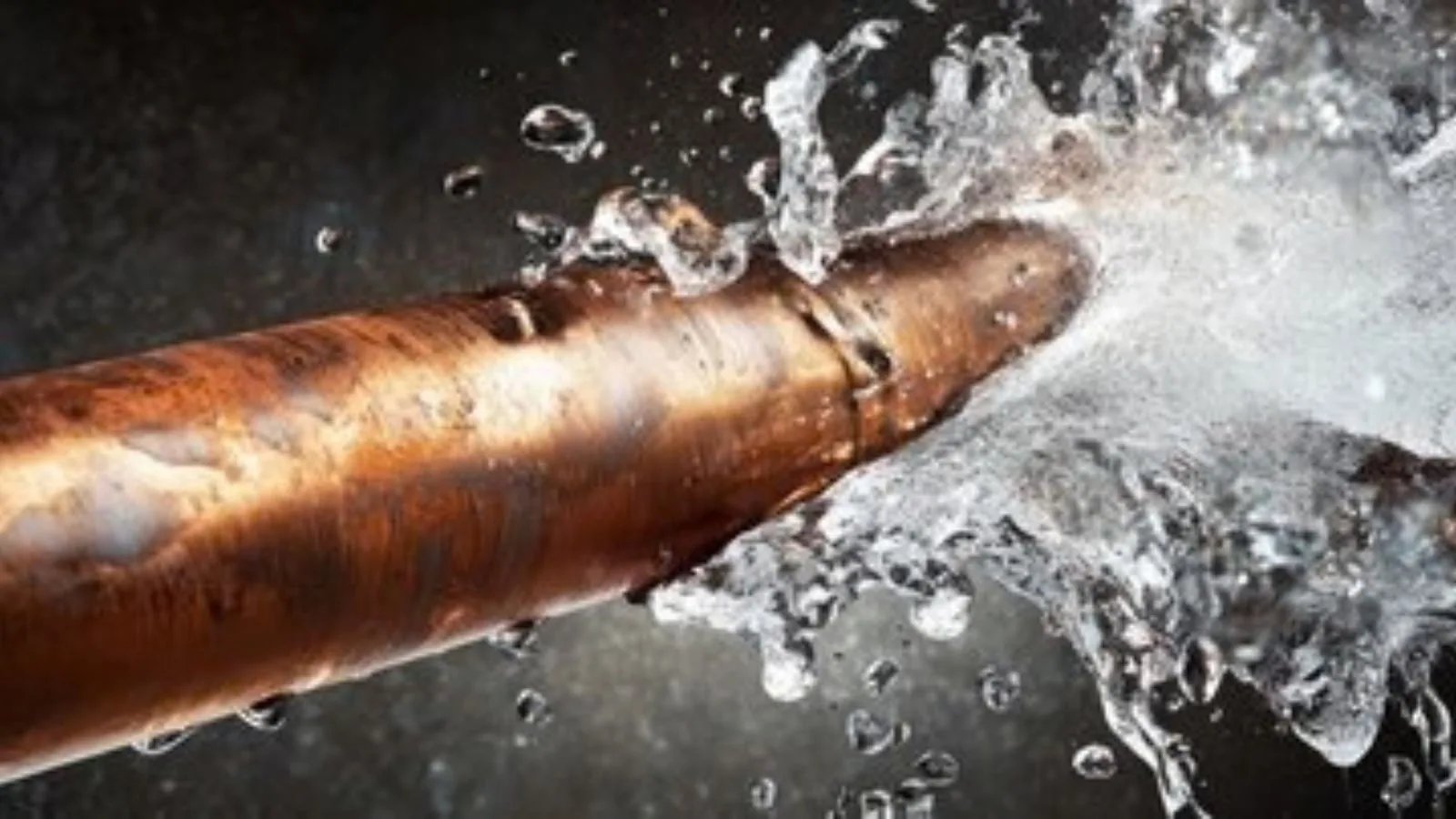 Burst pipe section awaiting emergency repair in Upland, CA