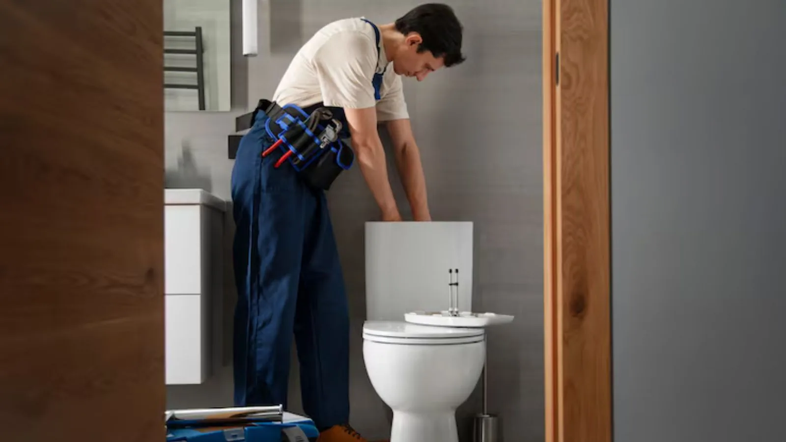 Toilet installation in a residential bathroom in Upland, CA