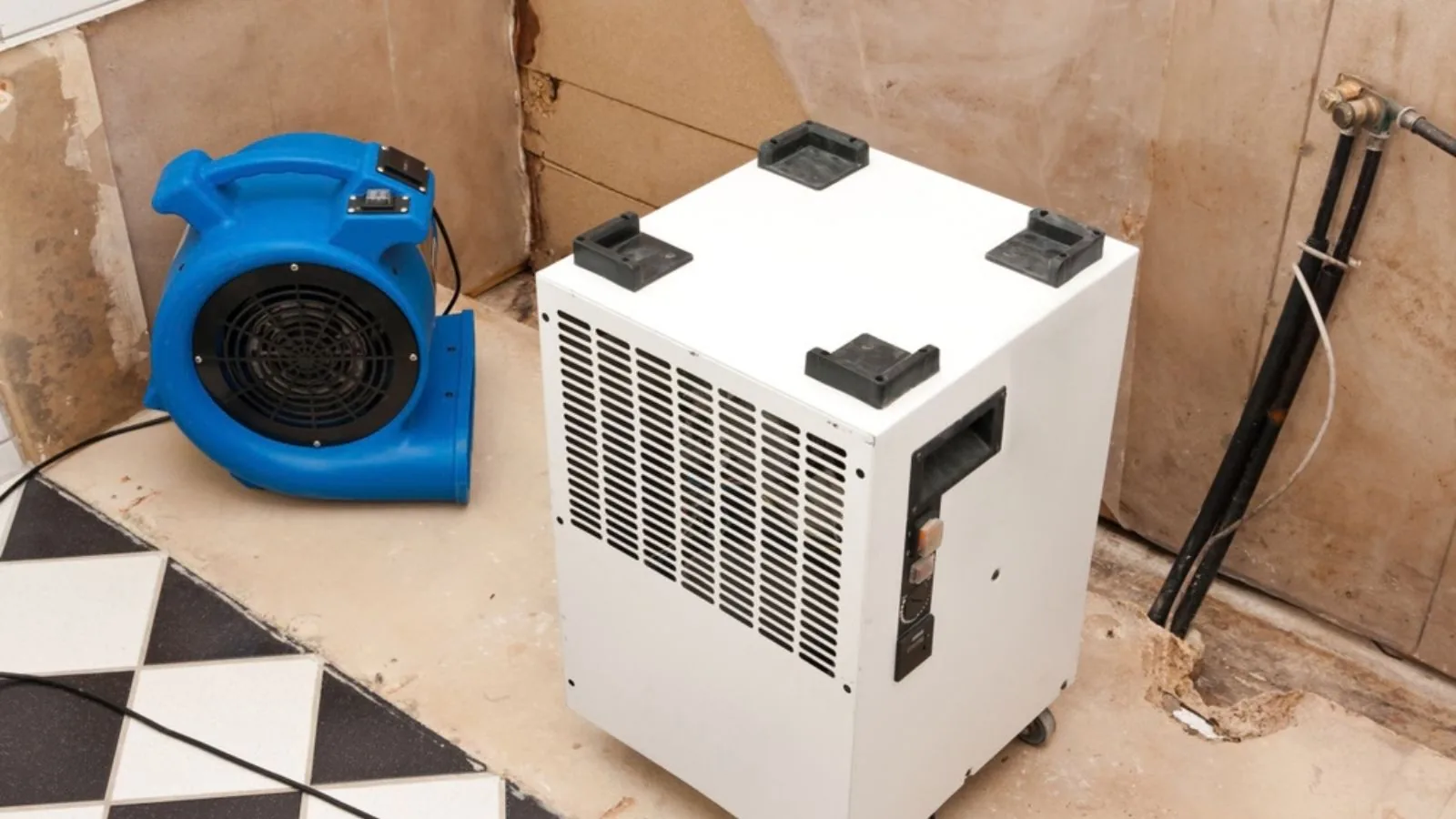 Drying equipment set up after water damage in an Upland, CA home